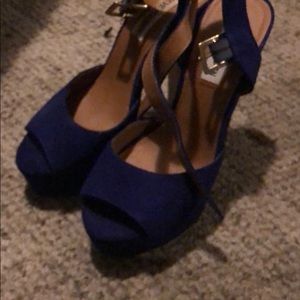 Blue suede platform heels